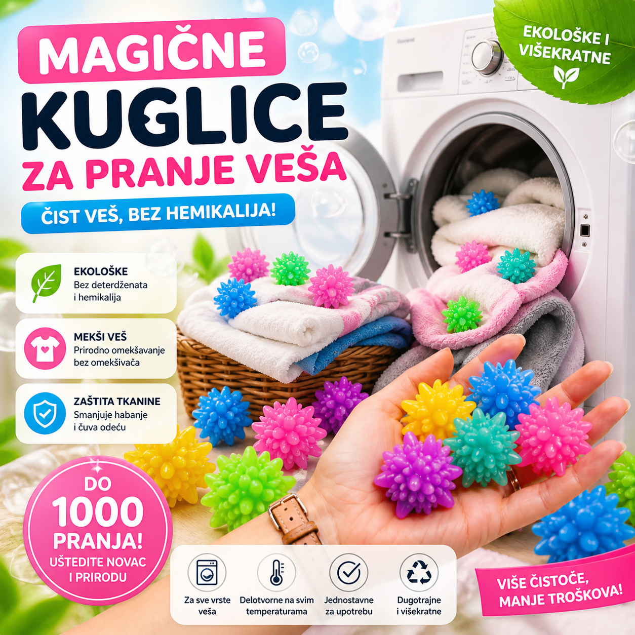 Kuglice protiv gužvanja veša u mašini 12+12 GRATIS